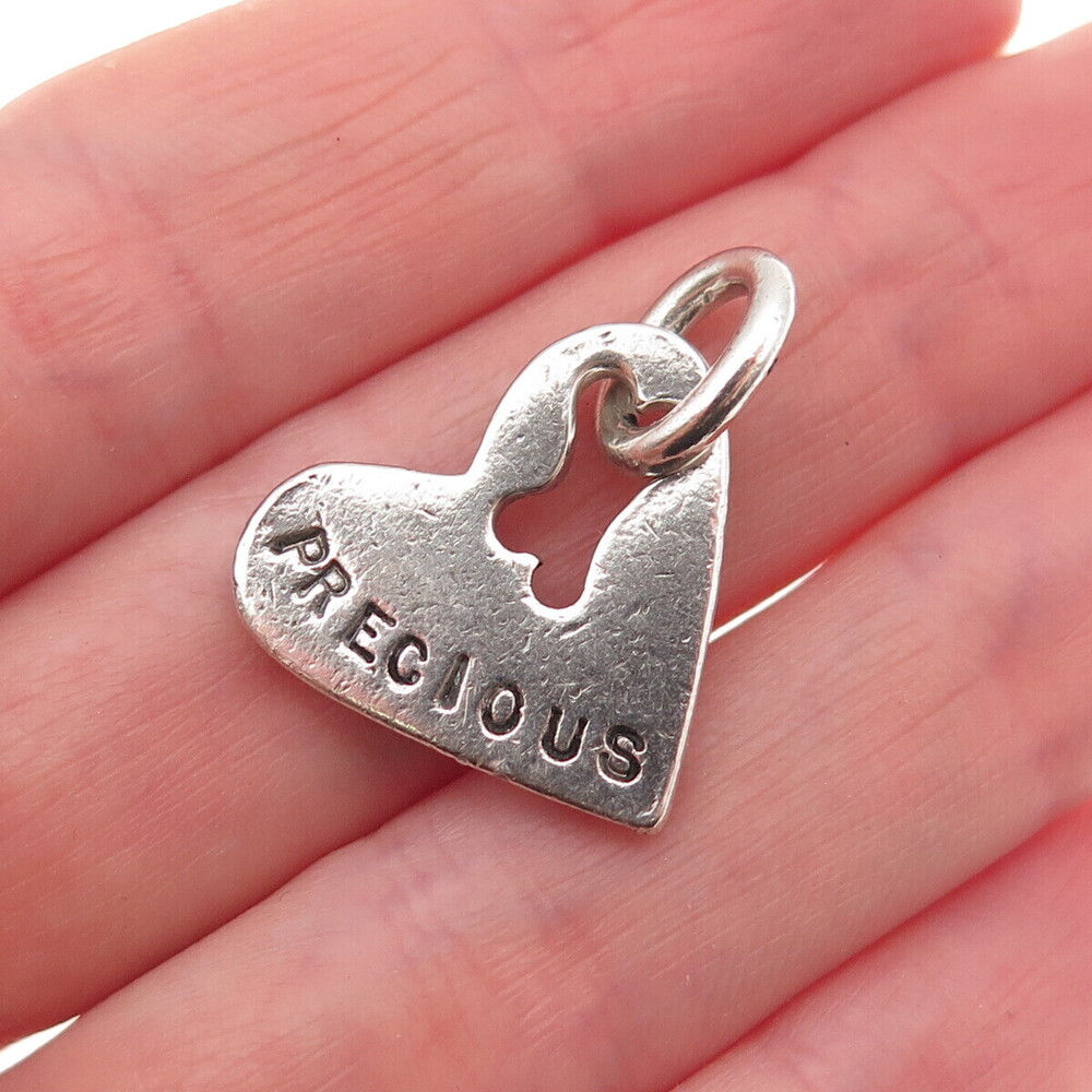 Silver Bones 925 Sterling Vintage Precious Heart Dog Tag Charm Pendant